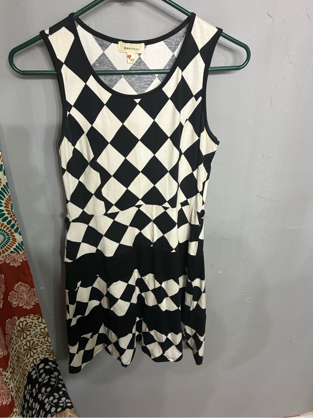 Heartloom Black & White Diamond-Print Long Sleeve Dress